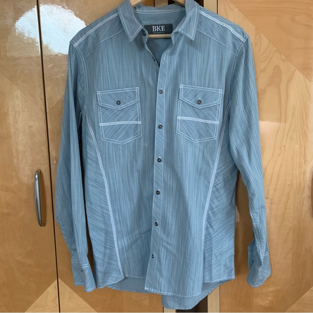 Mens BKE Blue Striped Long Sleeve Button Down Western Shirt Size Large Tailored